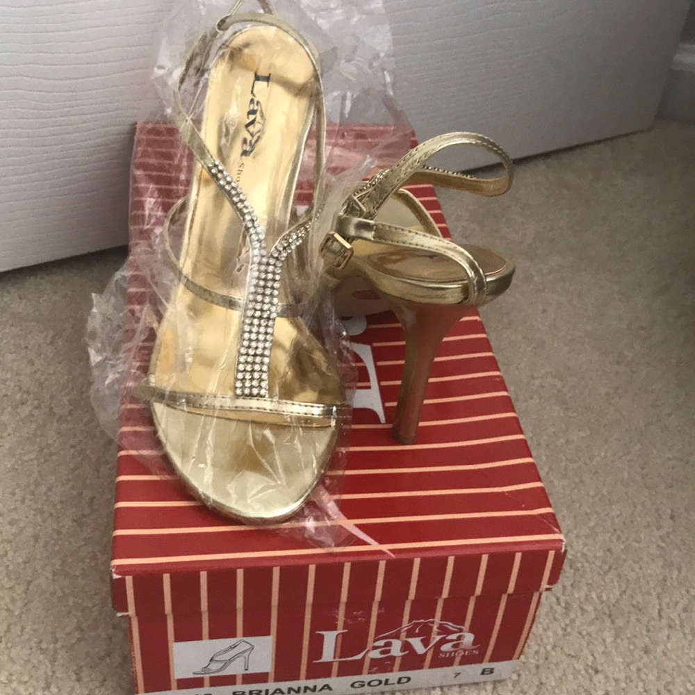 Gold stappy heels